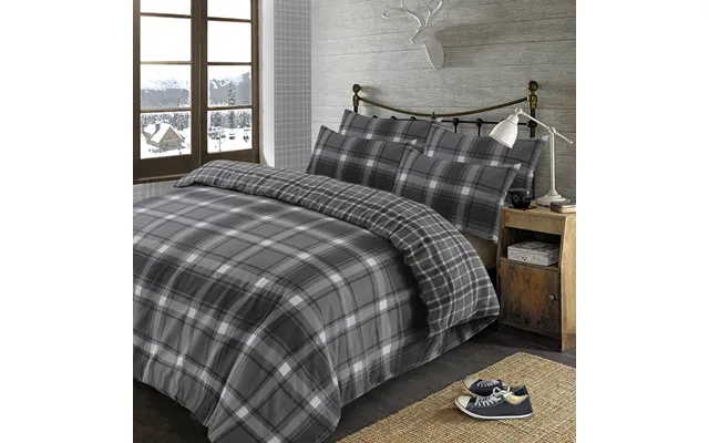 Ohs Aspen Brushed Cotton Check Tartan Duvet Cover Bedding Set - Grey