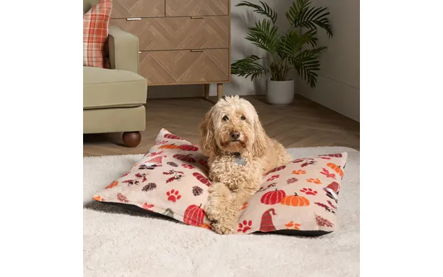 Ohs Autumn Paw Print Pet Bed - Natural