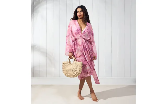 Ohs Belted Marble Print Beach Kimono - Pink