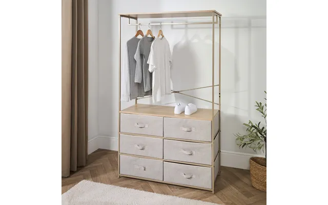 Ohs Brooklyn 6 Drawer Fabric Cabinet With Hanging Rail - Beige