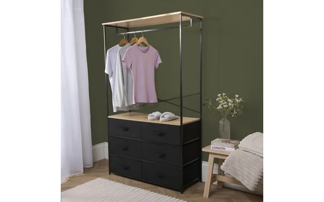 Ohs Brooklyn 6 Drawer Fabric Cabinet With Hanging Rail - Black