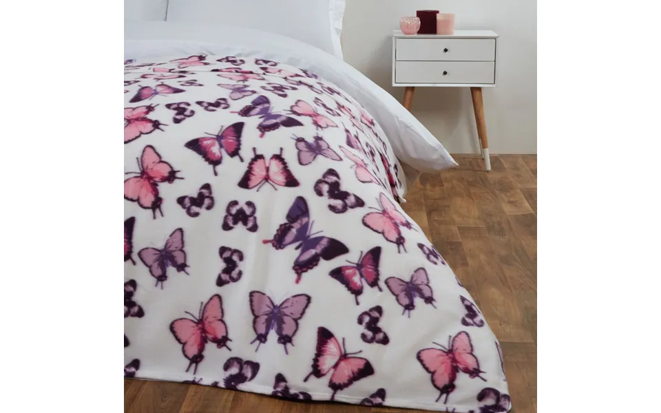 Ohs Butterfly Print Fleece Throw - White Purple
