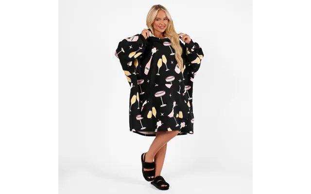 Ohs Champagne Print Hoodie Blanket, Black - Adults