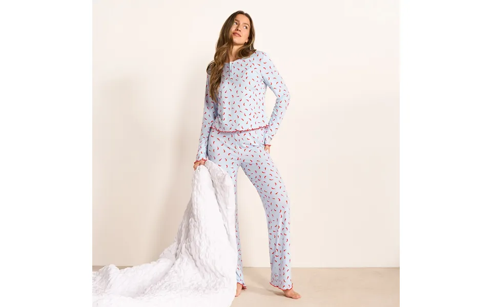 Ohs Chilli Print Lettuce Edge Pyjama Set, Baby Blue - Small Medium