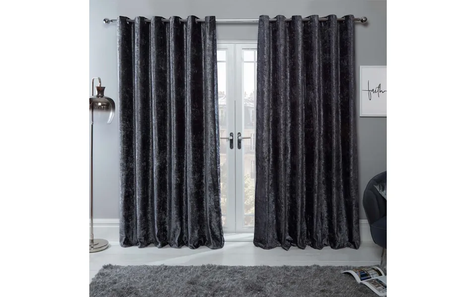 Ohs Crushed Velvet Eyelet Curtains - Charcoal Grey 66 X 72