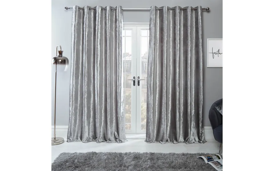 Ohs Crushed Velvet Eyelet Curtains - Silver 66 X 90