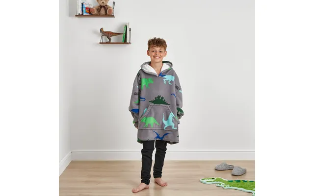 Ohs Dinosaur Print Hoodie Blanket, Kids - Grey