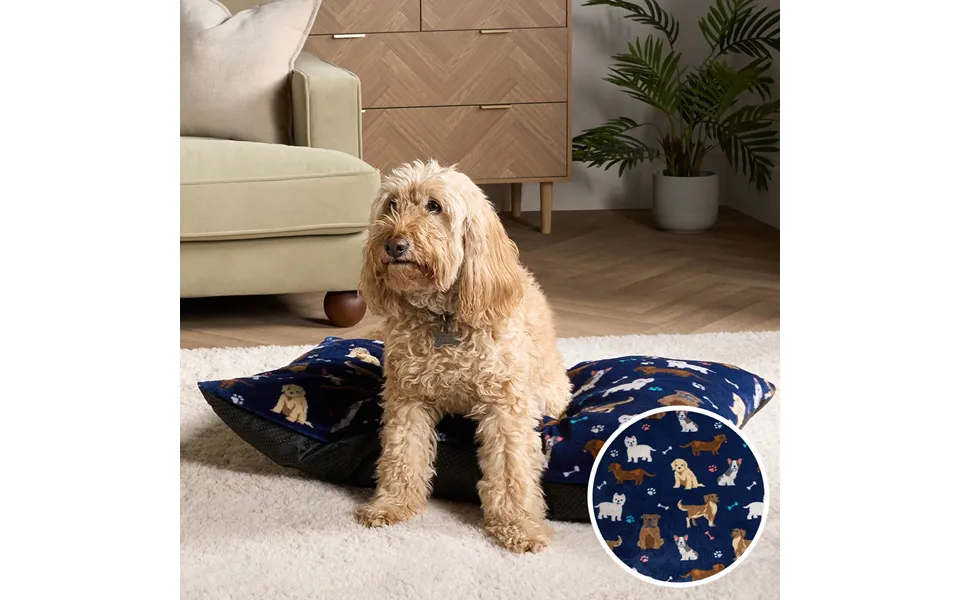 Ohs Dog Printed Pet Bed - Navy