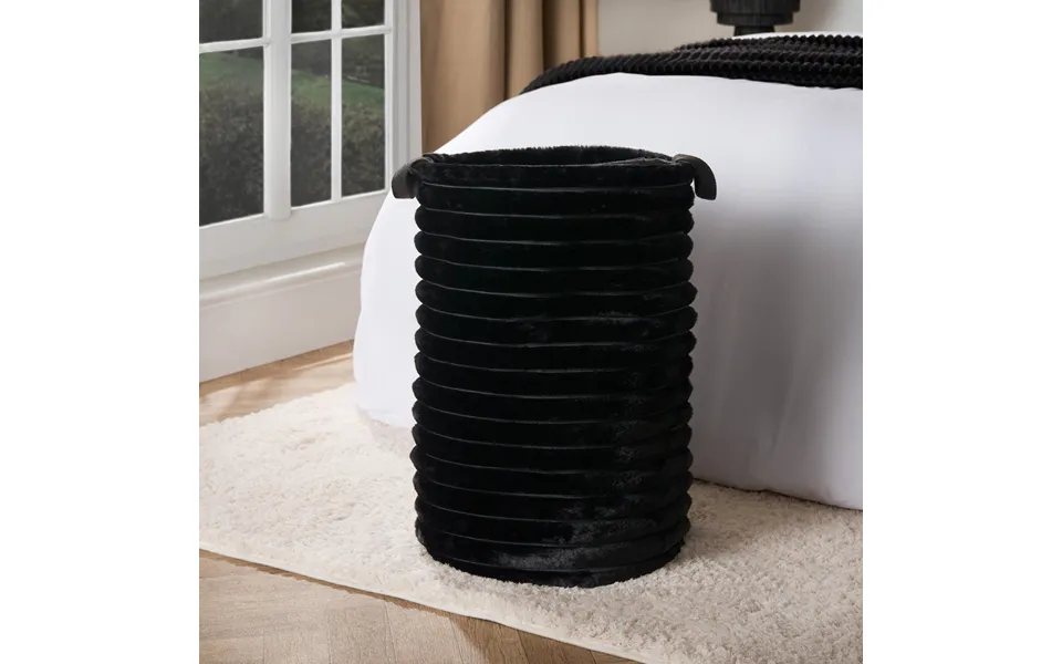 Ohs Faux Fur Ribbed Laundry Bag - Black