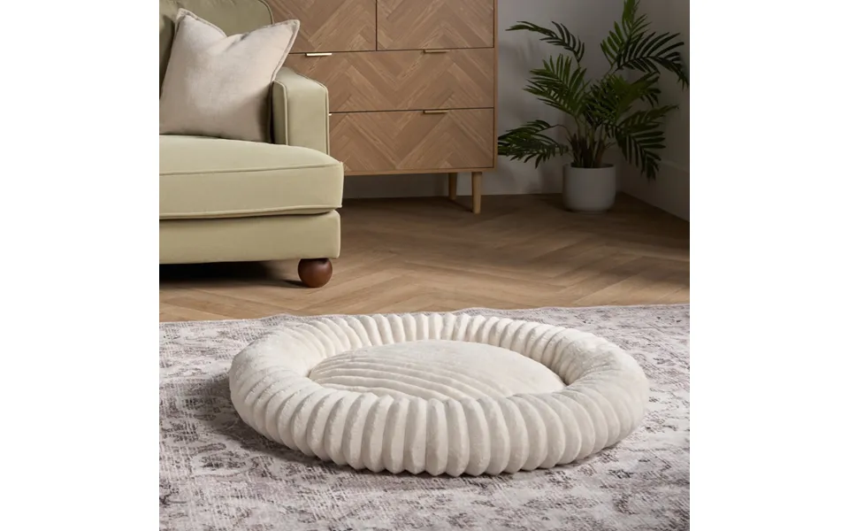 Ohs Faux Fur Ribbed Round Pet Bed, Cream - Large
