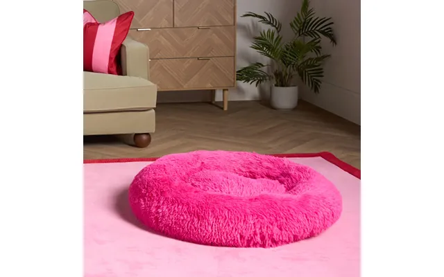 Ohs Fluffy Round Calming Pet Bed, Hot Pink - Large