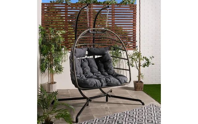 Ohs Foldable Rattan Double Hanging Egg Chair - Grey