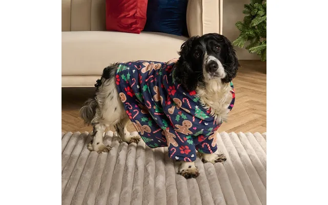 Ohs Gingerbread Paw Print Dog Hoodie Blanket, Navy - Medium