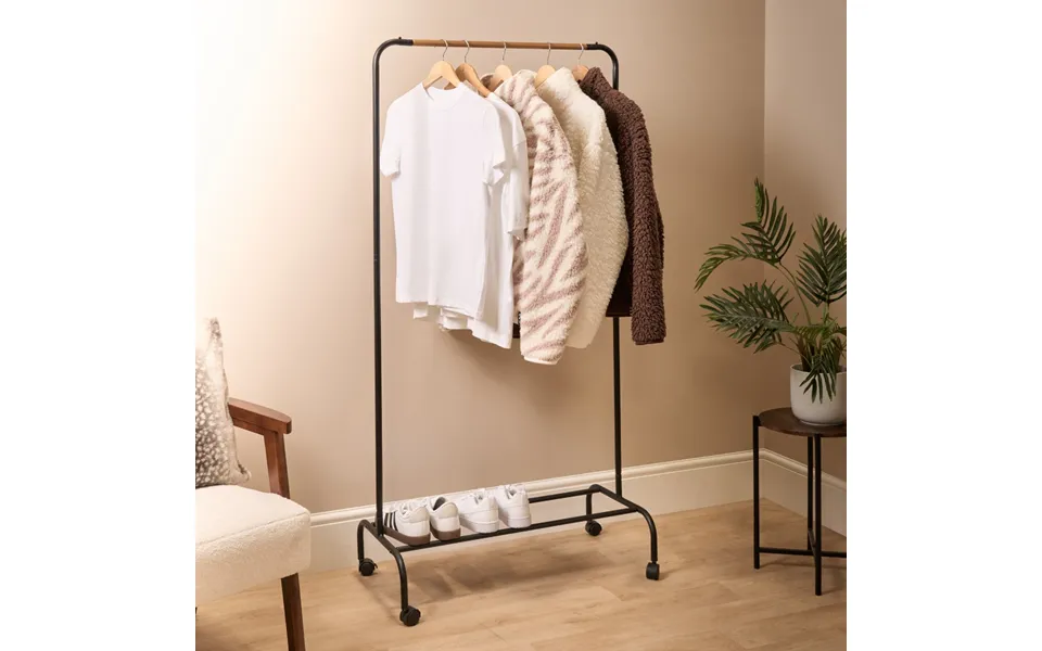 Ohs Heavy Duty Clothes Rail With Rack - Black Wood