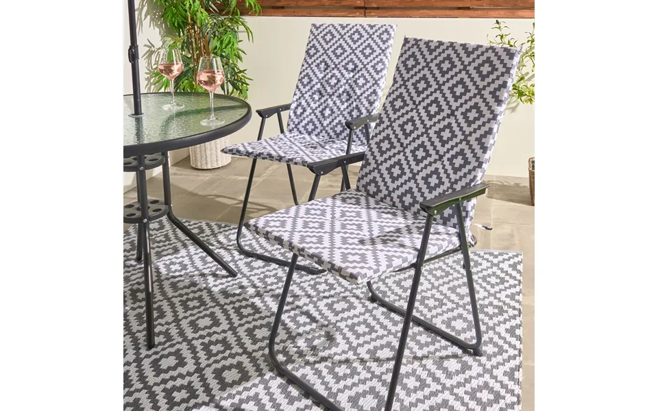 Ohs Indoor Outdoor Geometric Print Seat Pad With Back, Grey - 2 Pack