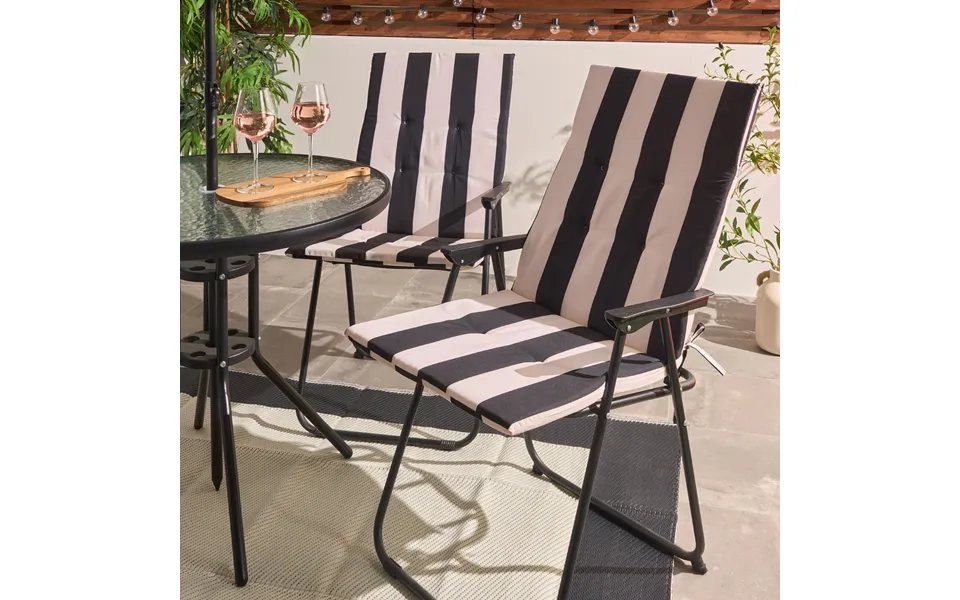 Ohs Indoor Outdoor Stripe Print Seat Pad With Back, Monochrome - 2 Pack