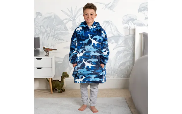 Ohs Kids Camo Dinosaur Print Hoodie Blanket - Navy