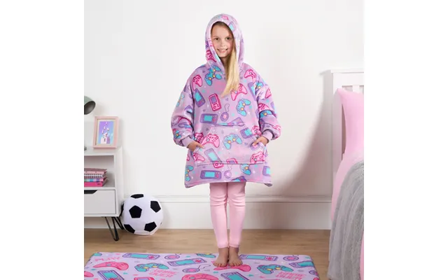 Ohs Kids Gaming Print Hoodie Blanket - Lilac