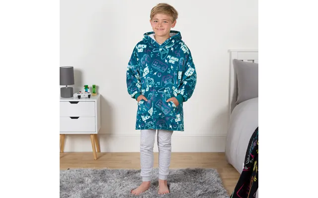 Ohs Kids Gaming Print Hoodie Blanket - Teal Blue
