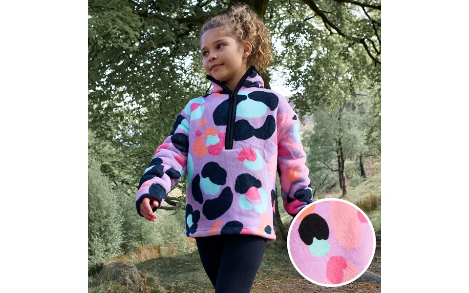 Ohs Kids Leopard Print Half Zip Fleece - Lilac