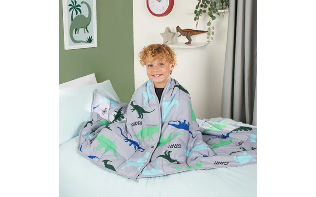 Ohs Kids Teddy Fleece Dinosaur Weighted Blanket, Grey - 3kg product image