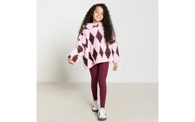 Ohs Kids Tufted Harlequin Teddy Fleece Cropped Hoodie, Burgundy Pink - Large Extra Large