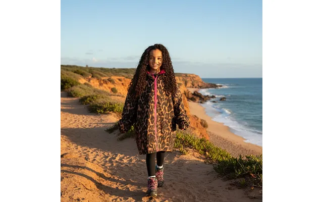 Ohs Kids Water Resistant Leopard Print Sherpa Drying Robe, Natural Pink - Large Extra Large product image