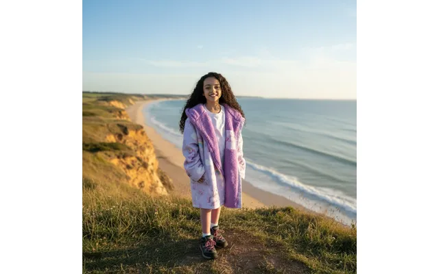 Ohs Kids Water Resistant Unicorn Print Sherpa Drying Robe, Lilac - Small Medium product image