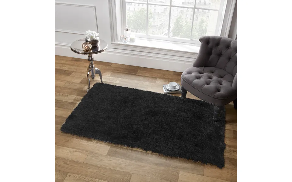 Ohs Large Shaggy Soft Floor Rug 5cm Pile, Black - 80 X 150cm