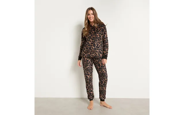 Ohs Leopard Print Fleece Hoodie Loungewear Set, Natural - Medium