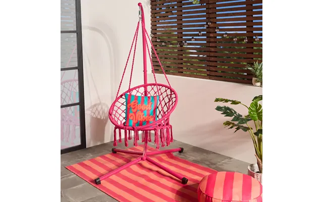 Ohs Macrame Knotted Swing Chair - Hot Pink