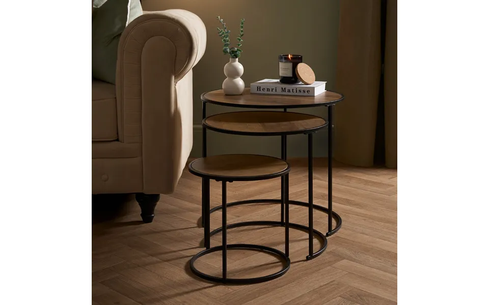 Ohs Manhattan Nest Of 3 Round Side Tables - Dark Wood