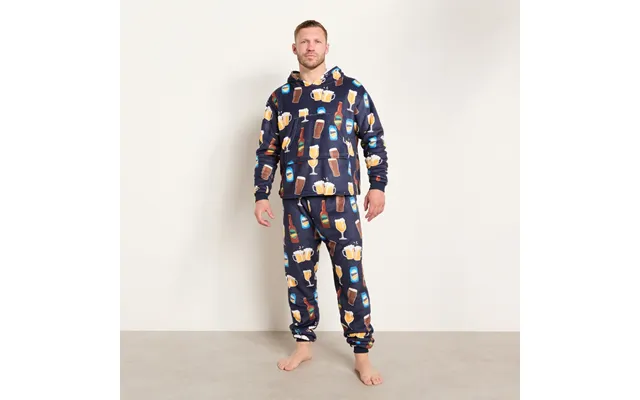 Ohs Men's Beer Print Fleece Hoodie Loungewear Set, Navy - Small