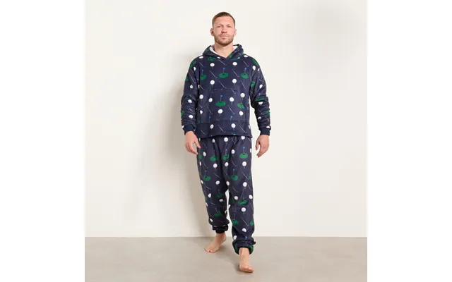 Ohs Men's Golf Print Fleece Hoodie Loungewear Set, Navy - Small