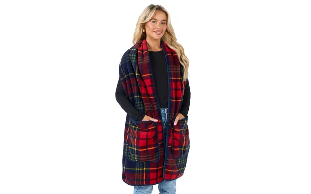 Ohs Oxford Check Fleece Pocket Scarf - Navy Red product image
