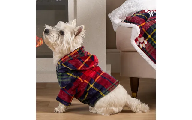 Ohs Oxford Check Print Dog Hoodie, Red - Small product image