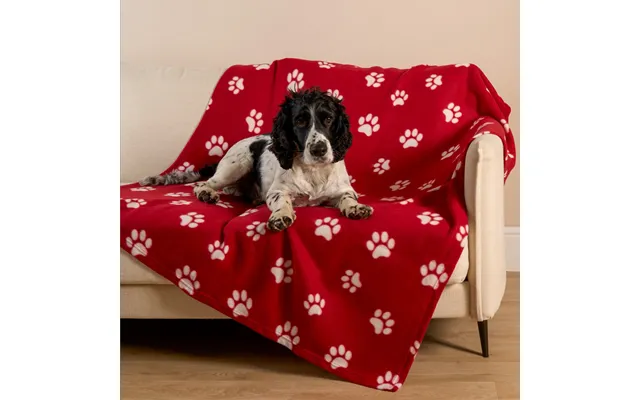 Ohs Pet Paw Print Fleece Throw - Red