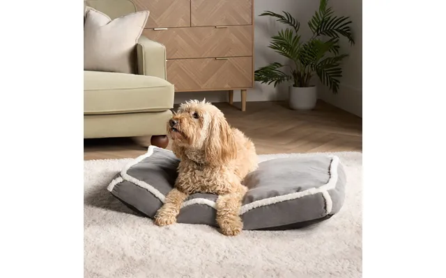 Ohs Rectangular Sherpa Bind Mat Pet Bed, Grey White - Large