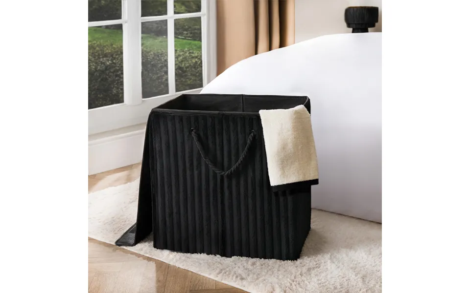 Ohs Ribbed Faux Fur Foldable Laundry Basket - Black