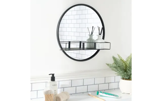 Ohs Round Mirror With Shelf - Black