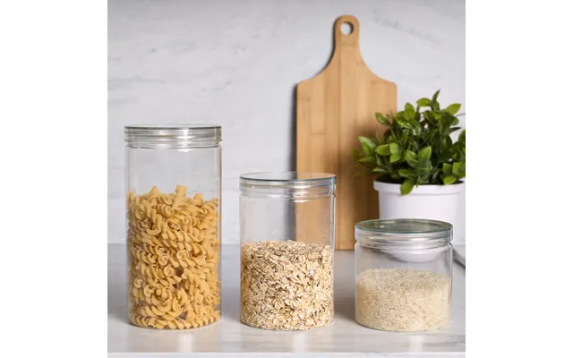 Ohs Round Plastic Food Storage Jar, Clear - 3 Pack