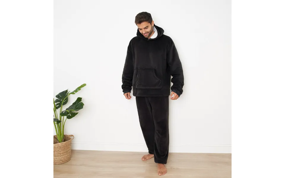 Ohs Sherpa Fleece Pyjama Set, Black - Small