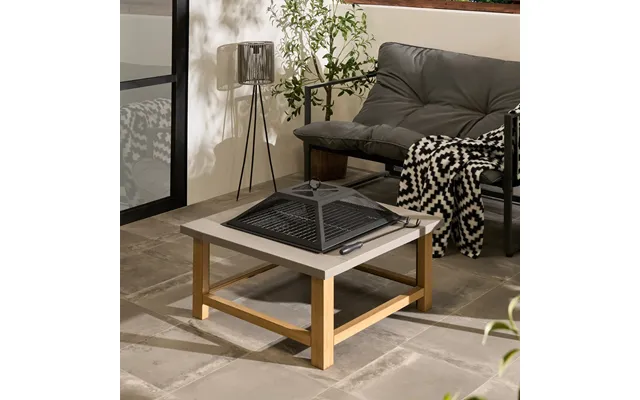 Ohs Square Outdoor Firepit With Cover & Poker - Grey