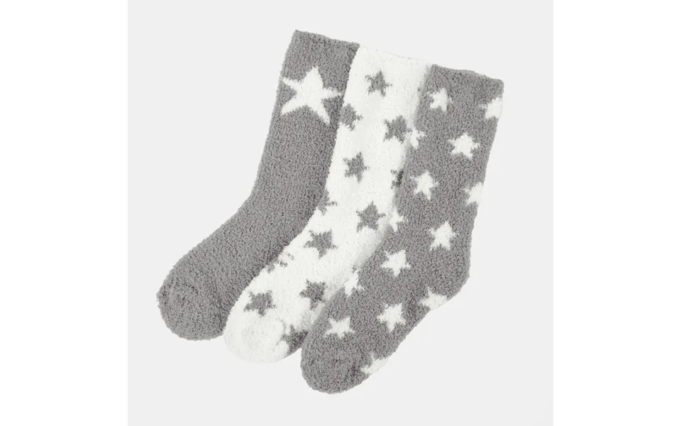 Ohs Star Fluffy Fleece Socks, Grey - 3 Pack