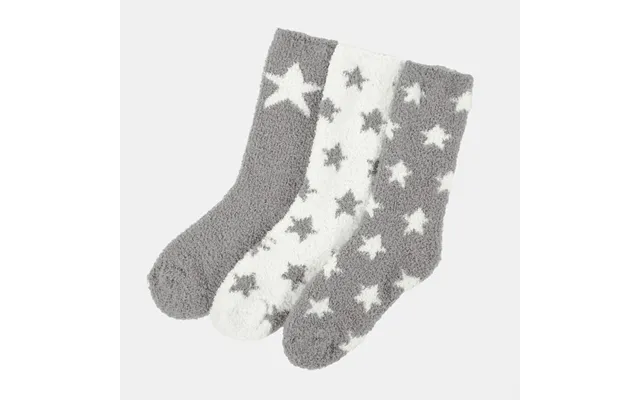 Ohs Star Fluffy Fleece Socks, Grey - 3 Pack product image