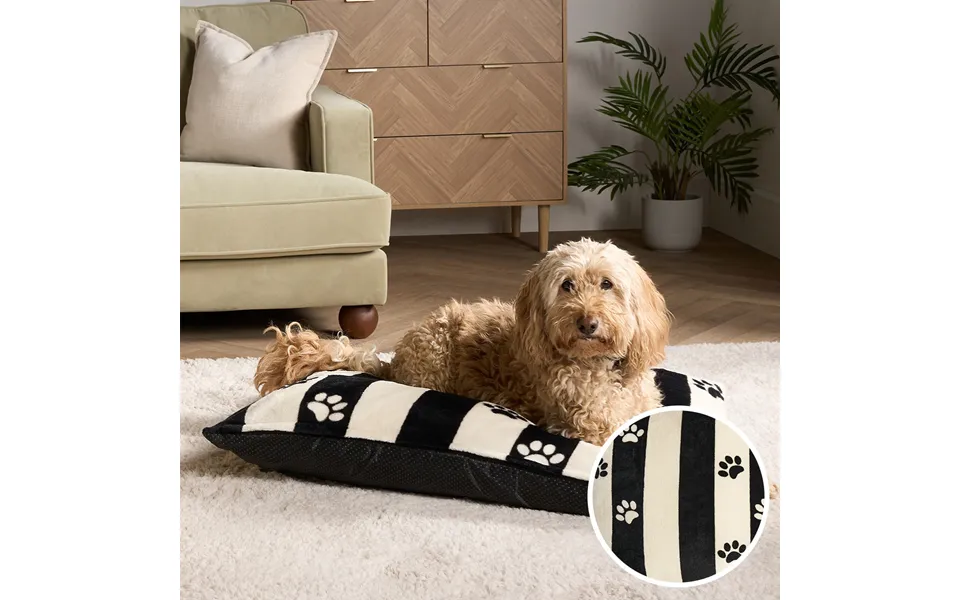 Ohs Stripe Paw Print Pet Bed - Monochrome