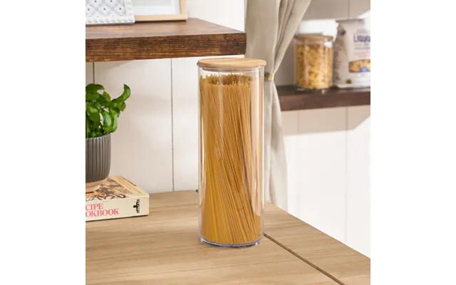 Ohs Tall Plastic Round Storage Container With Bamboo Lid - Clear