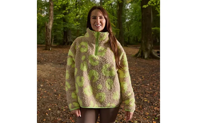 Ohs Teddy Abstract Leopard Print Half Zip Fleece, Natural Neon - Large Extra Large