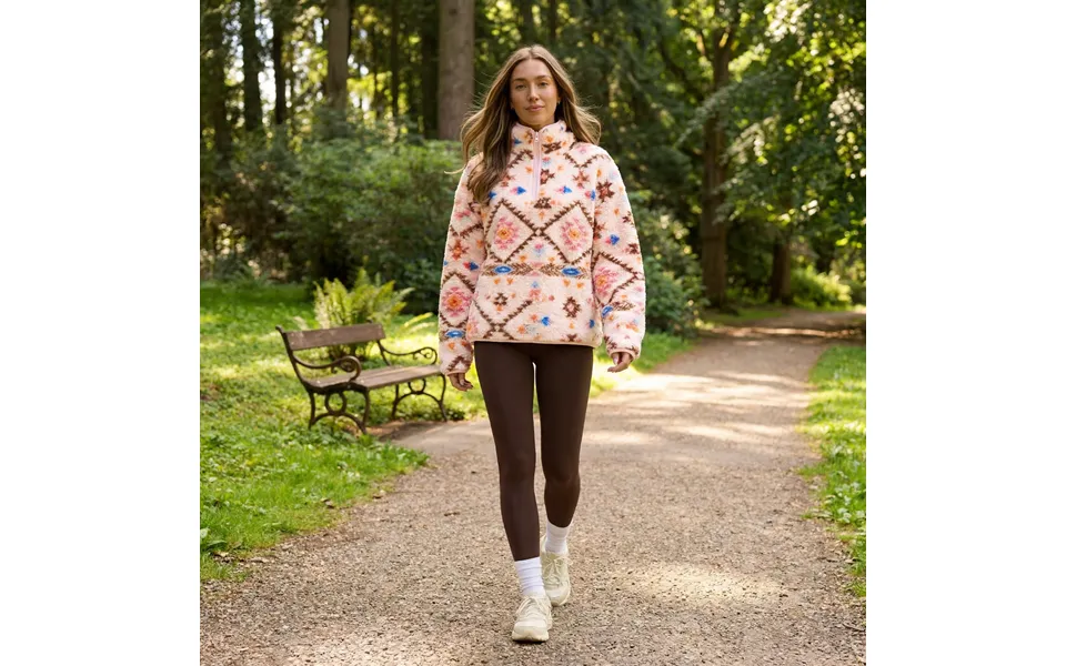 Ohs Teddy Aztec Print Half Zip Fleece, Beige Orange - Small Medium