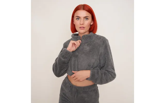 Ohs Teddy Fleece Cropped Half-zip Hoodie, Grey - Uk 14-16